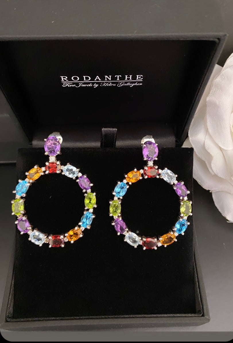 Luna  Hoop multi gemstone earrings