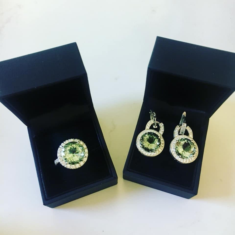 Green Amethyst round cut earrings