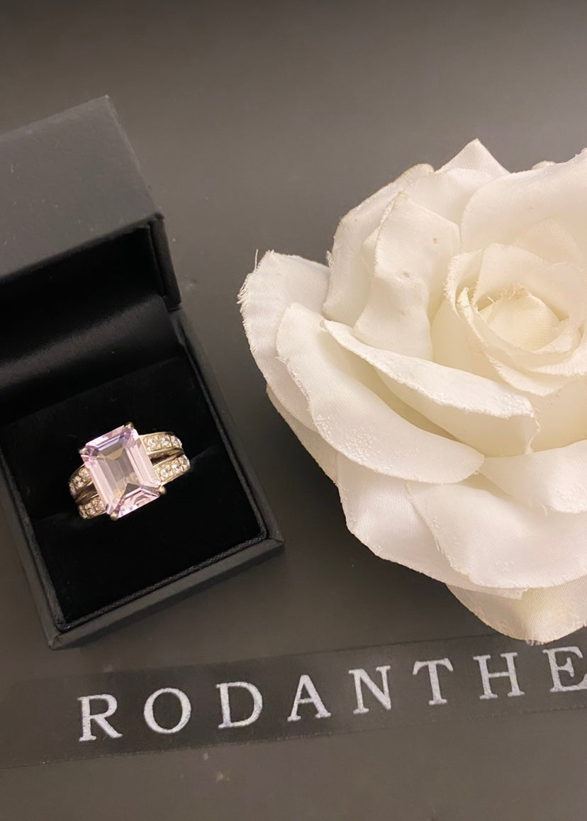 Pink Amethyst Emerald Cut on a double band