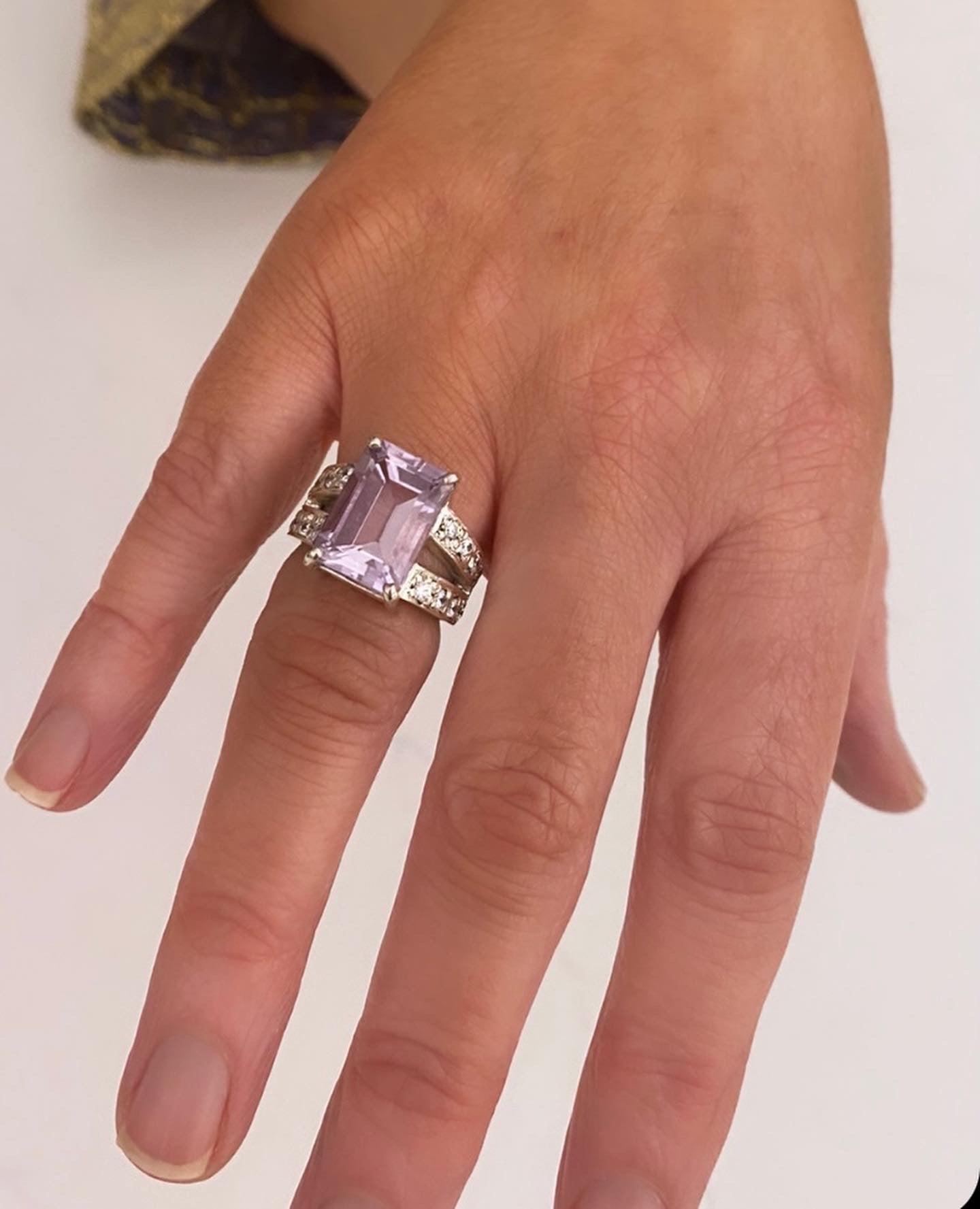 Pink Amethyst Emerald Cut on a double band