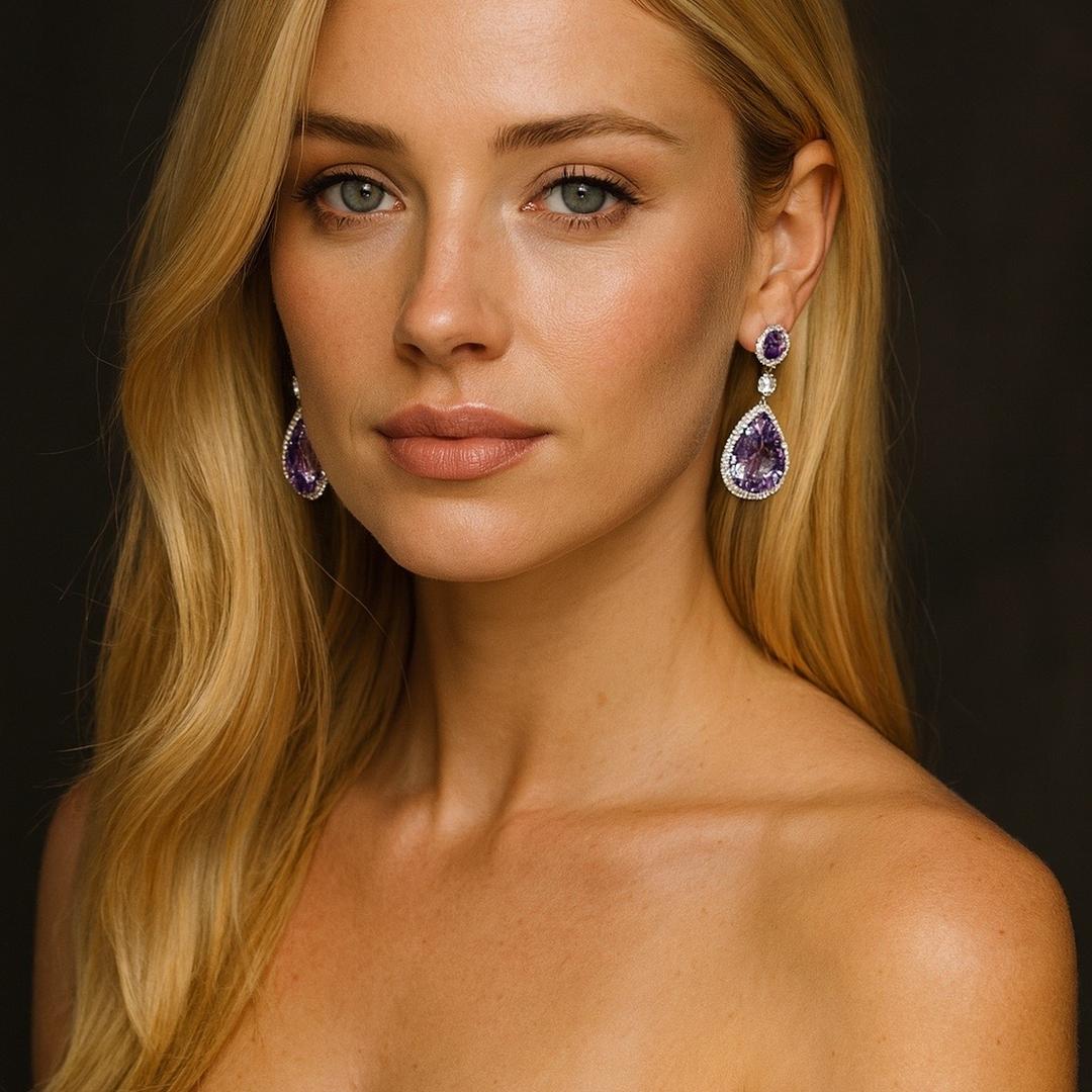 Purple Amethyst double gemstone earrings