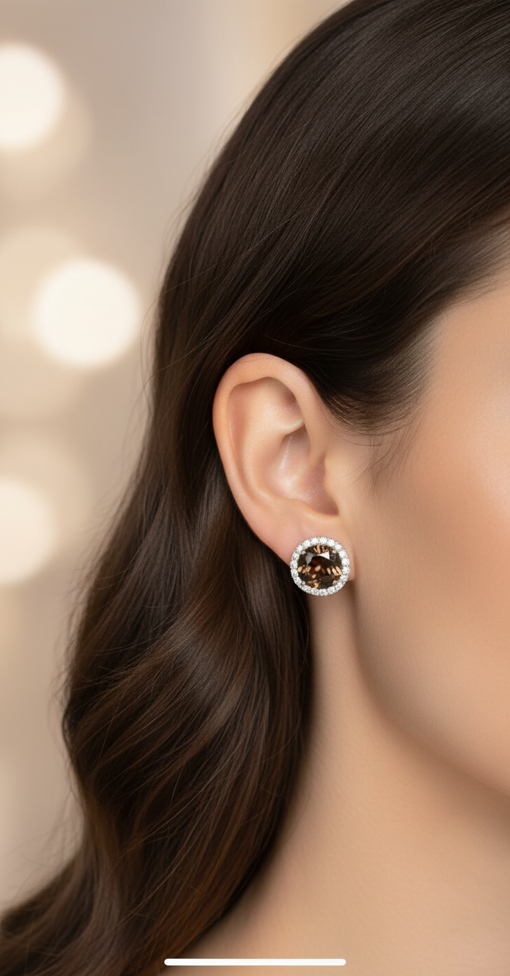 Smoky Quartz Etoile Noire Stud Earrings