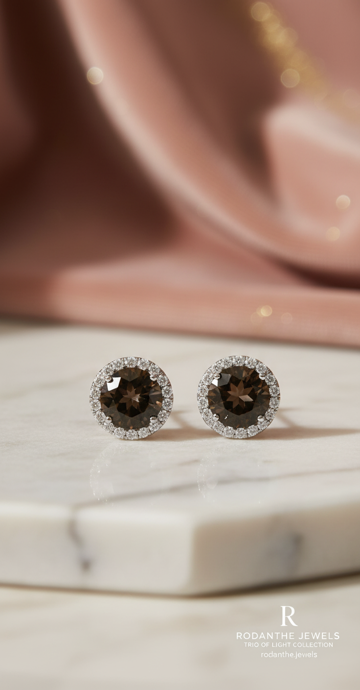 Smoky Quartz Etoile Noire Stud Earrings