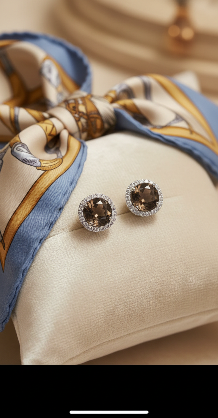 Smoky Quartz Etoile Noire Stud Earrings