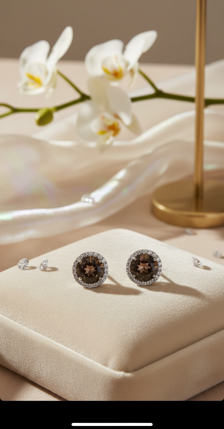 Smoky Quartz Etoile Noire Stud Earrings