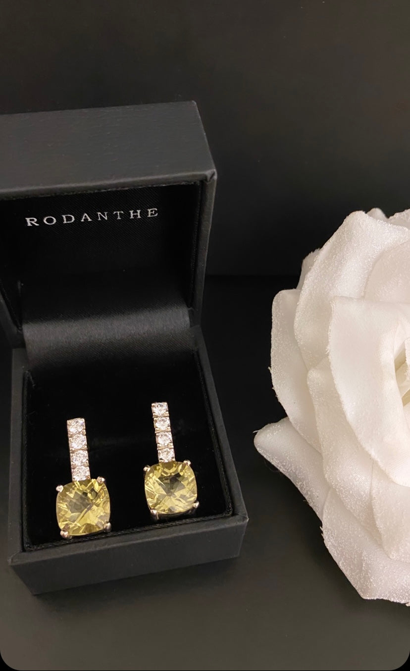 Yellow Topaz chequerboard square cut earrings