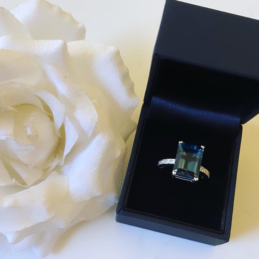 London Blue Topaz Emerald Cut Ring