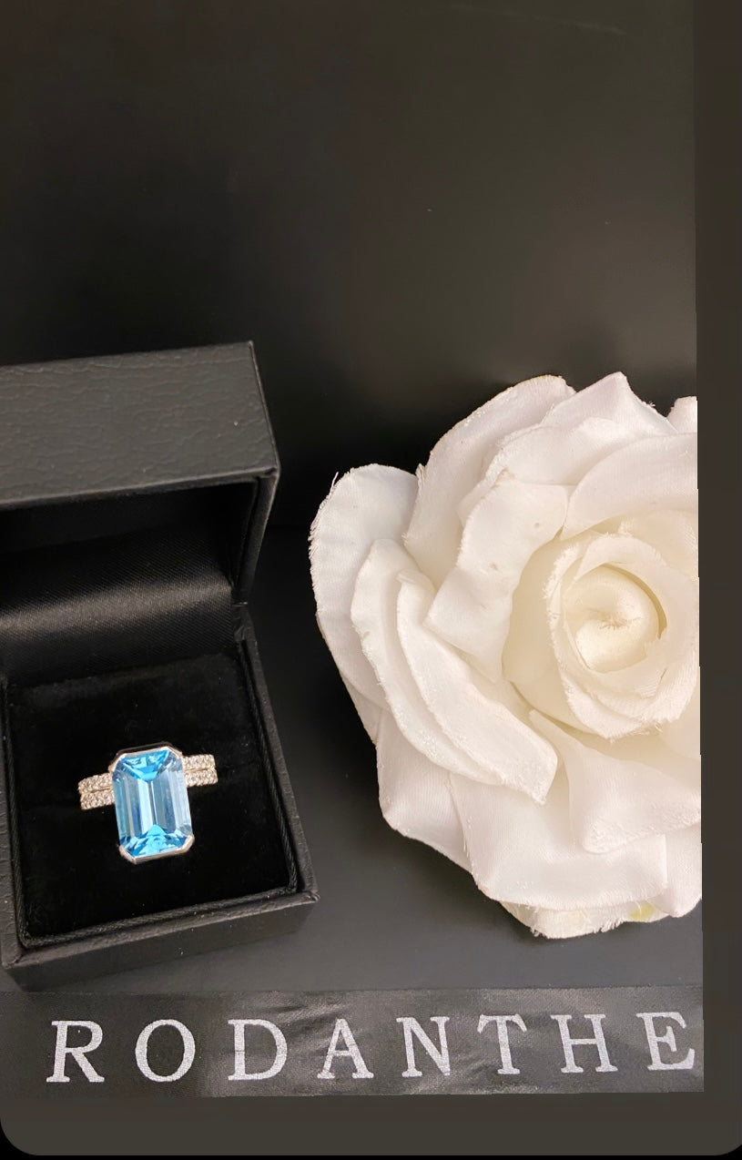 Sky Blue Topaz Art Deco Style Ring set on a double band